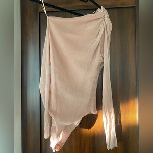 Light Pink Sparkly Mesh Asymmetrical Body Suit